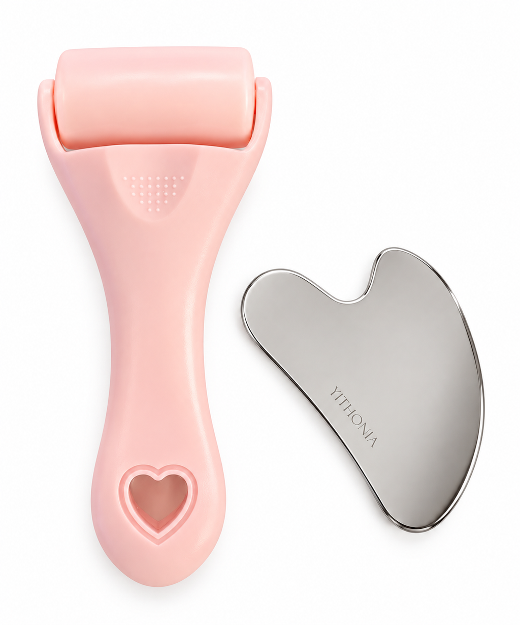 Cooling & Sculpting Facial Tool Set – Ice Roller and Stainless Steel Gua Sha