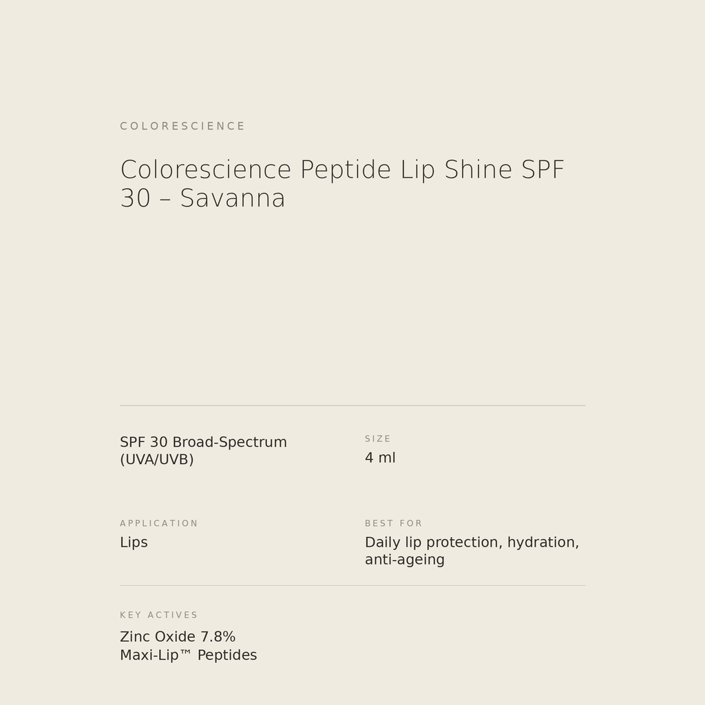 Colorescience Peptide Lip Shine SPF 30 Savanna benefits