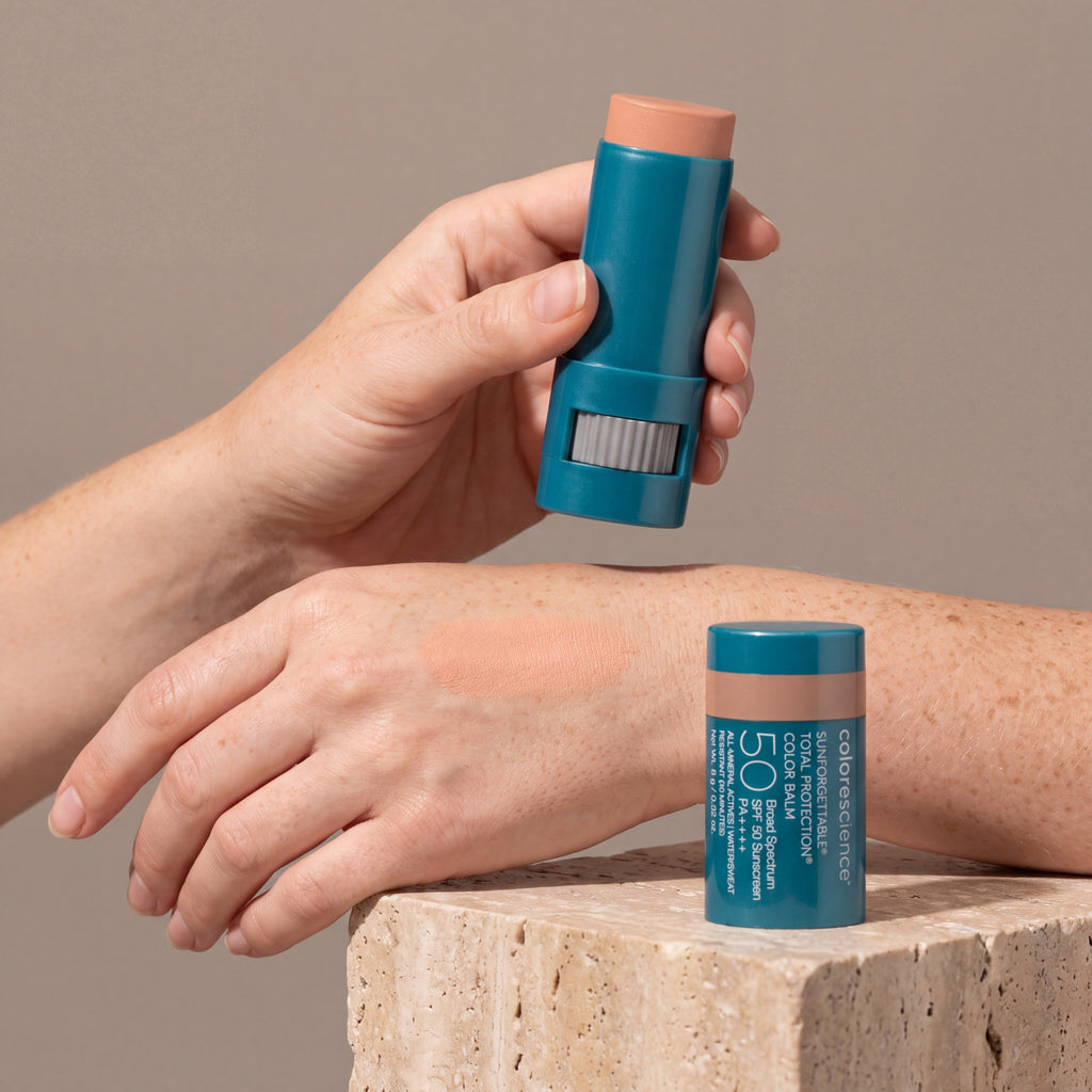 Colorescience Colour Balm Glow in hand with swatch