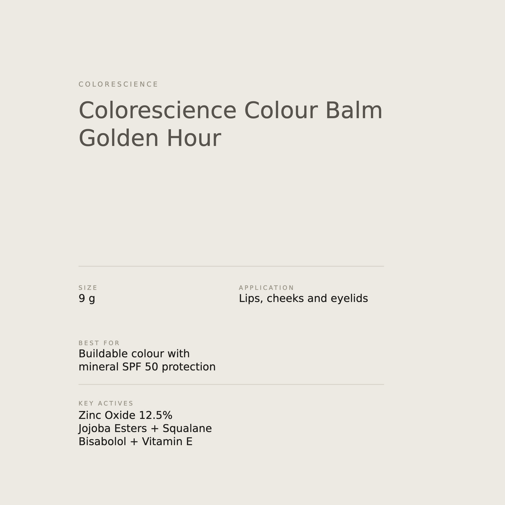 Colorescience Colour Balm Golden Hour benefits and key actives