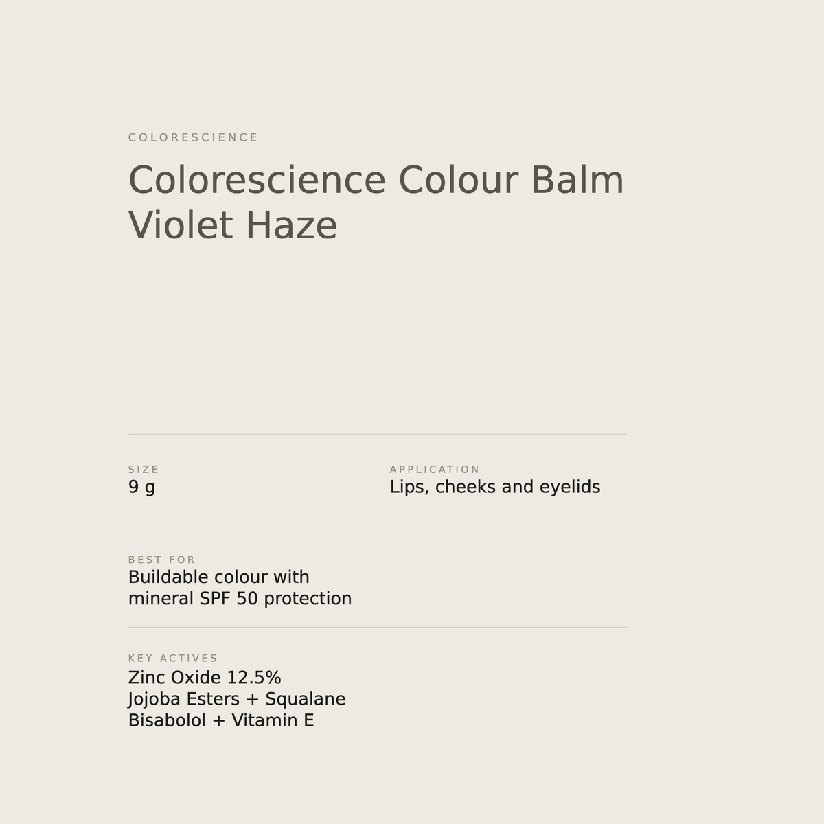 Colorescience Colour Balm Violet Haze benefits and key actives