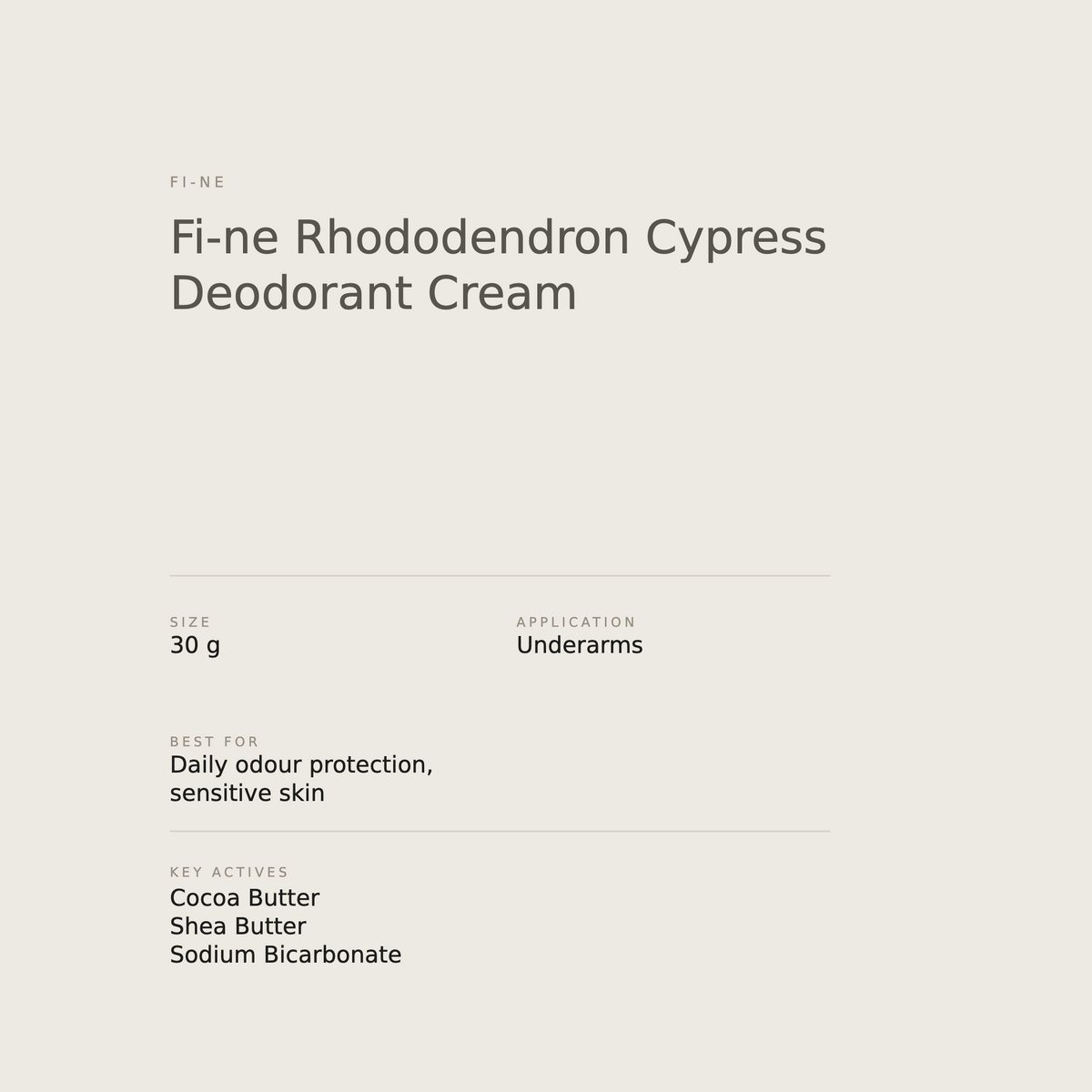 Fi-ne Rhododendron Cypress Deodorant Cream benefits and key actives