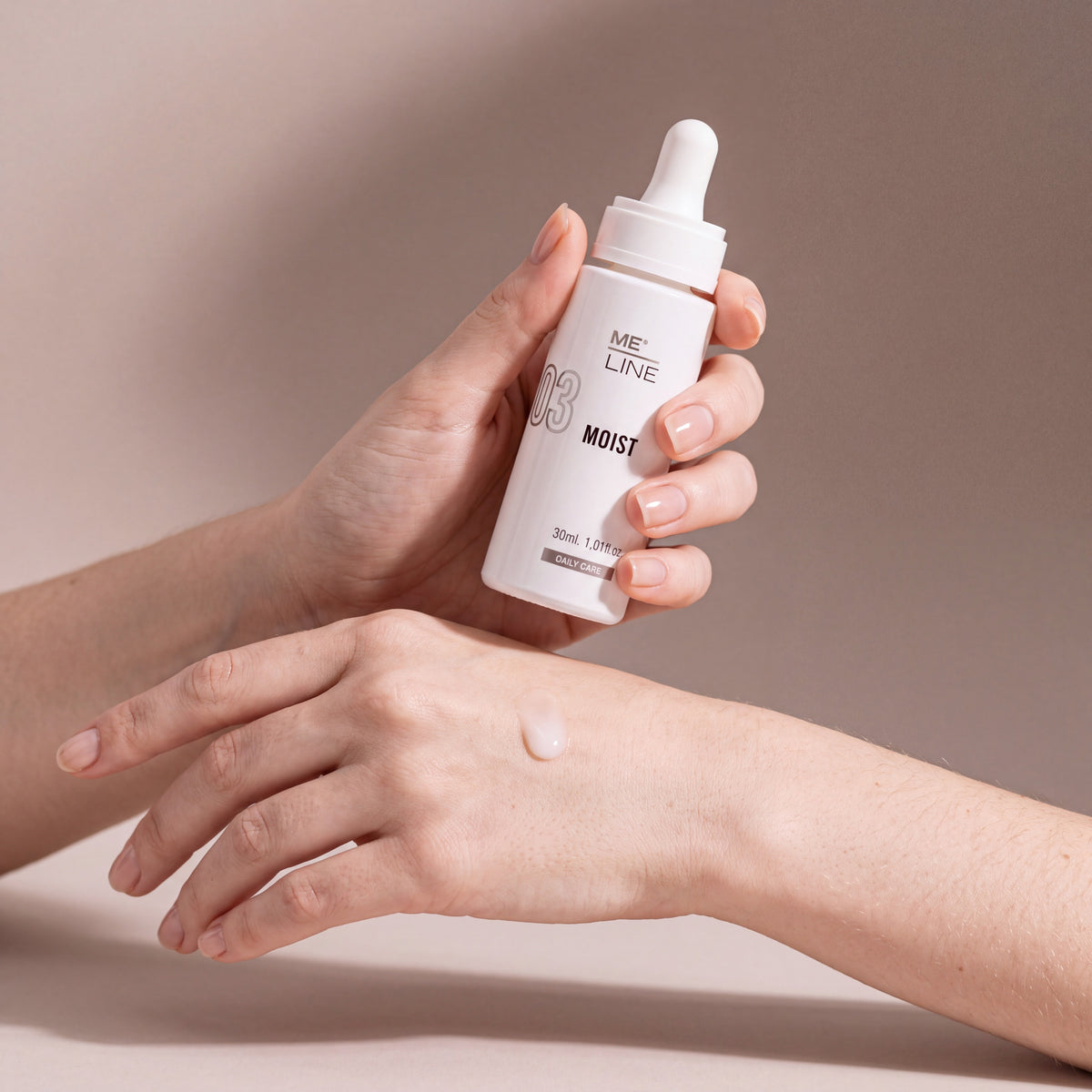 Meline Moist held in hands, editorial studio shot