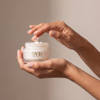 SVR Creme Riche held in hands, editorial studio shot