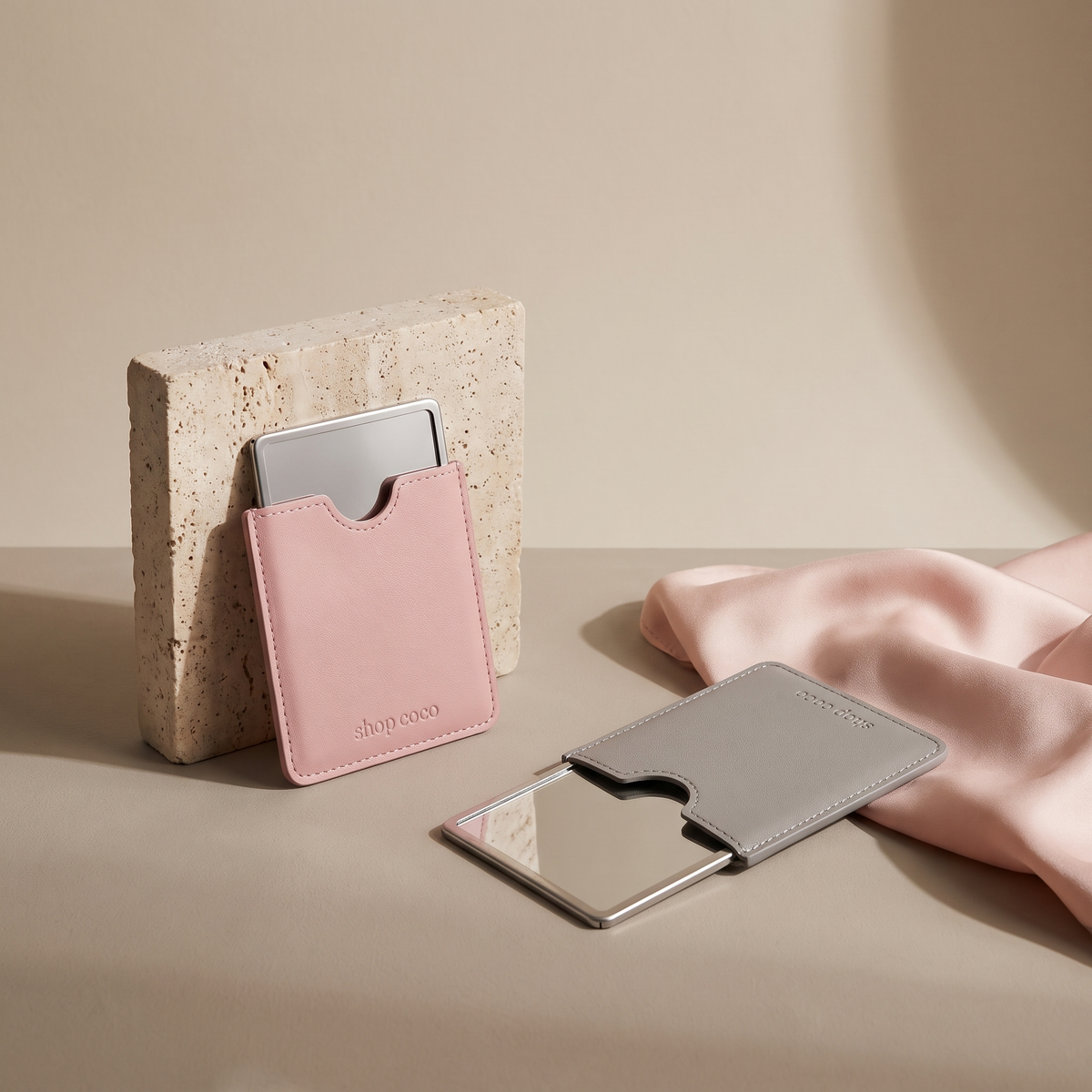 Mini Portable Stainless Steel Card Makeup Mirror with Square Sleeve