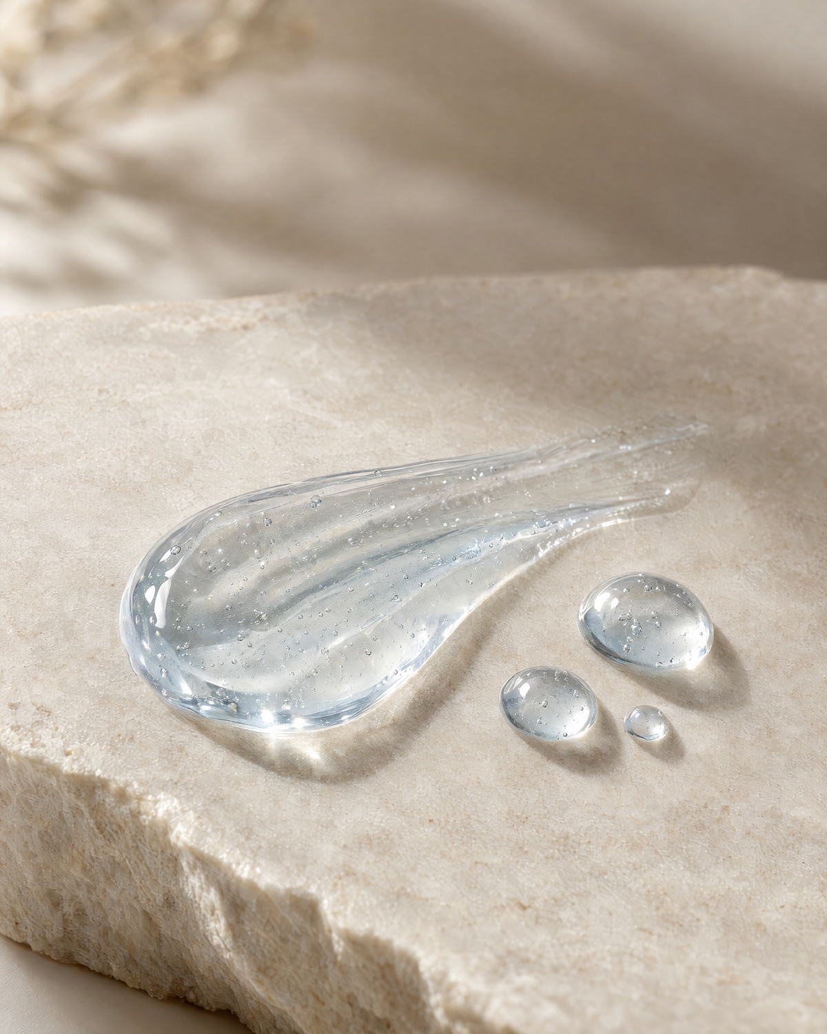 Clear lightweight eye gel swatch on pale stone